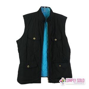 Lauren Ralph Women's Sz L Reversible Vest Black Blue Gold Trim Zipper Quilted